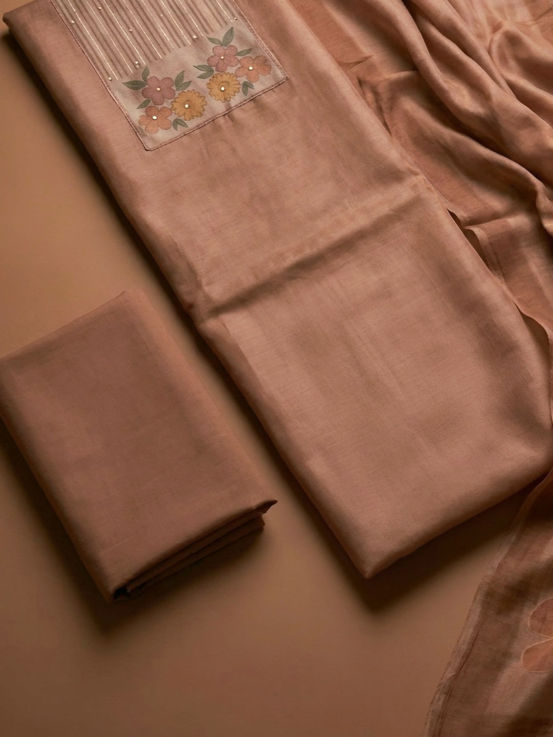 Peach  Chanderi Unstitched Dress Material