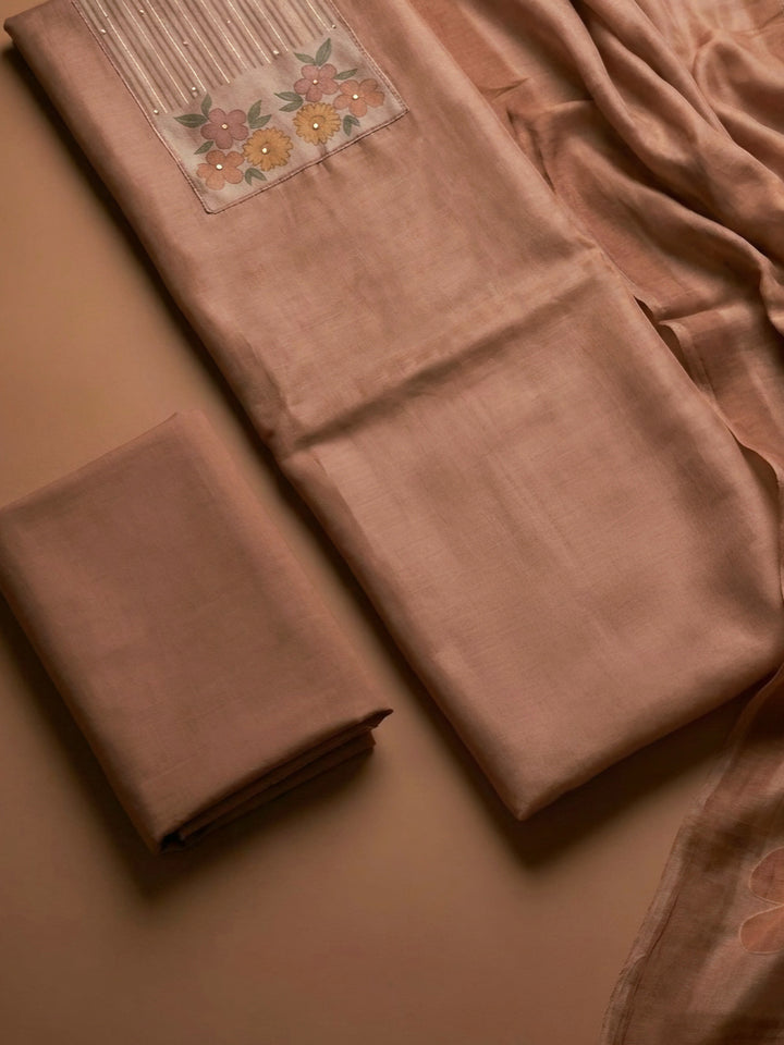 Peach  Chanderi Unstitched Dress Material