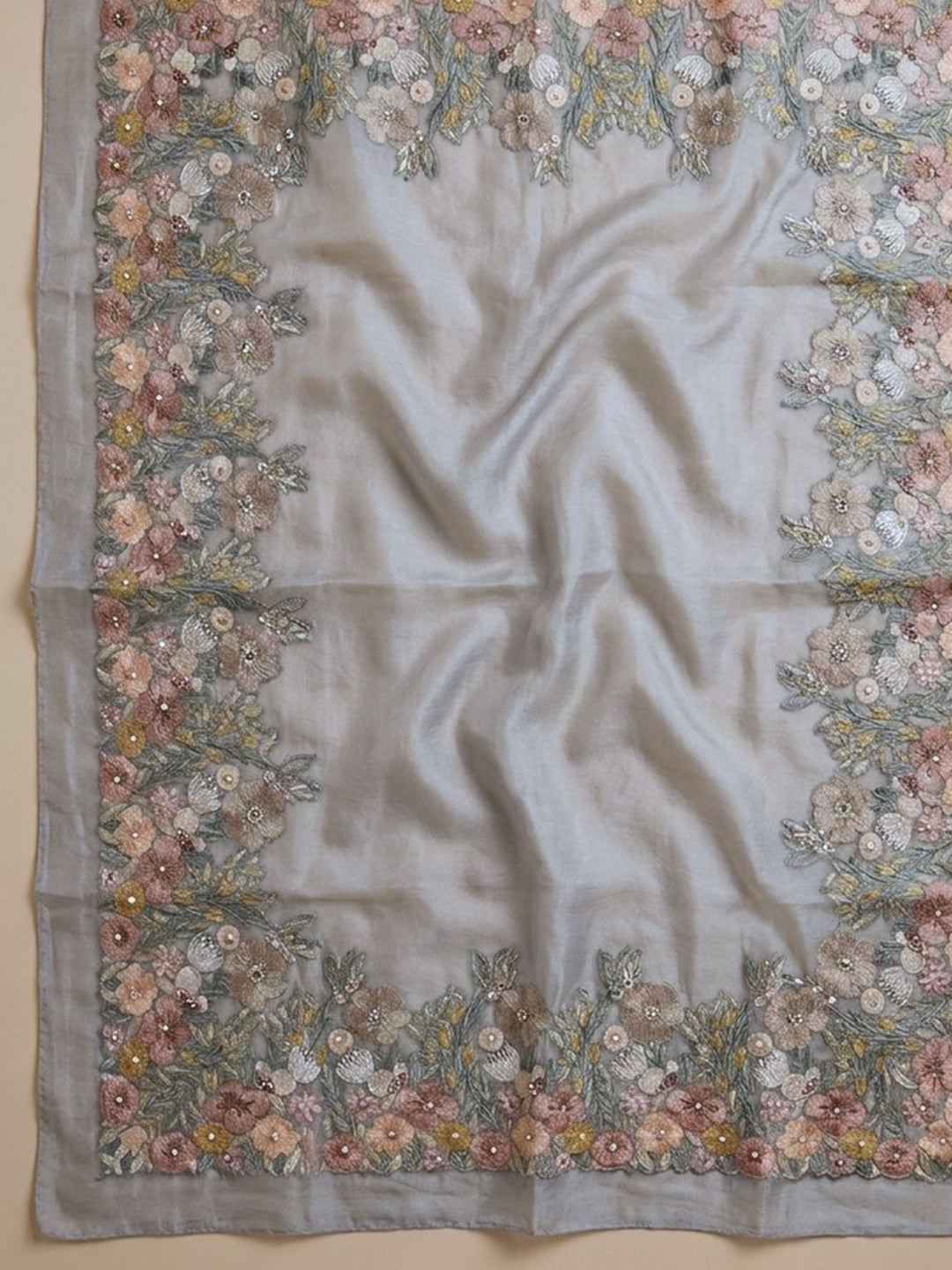 Grey  Chanderi Unstitched Dress Material
