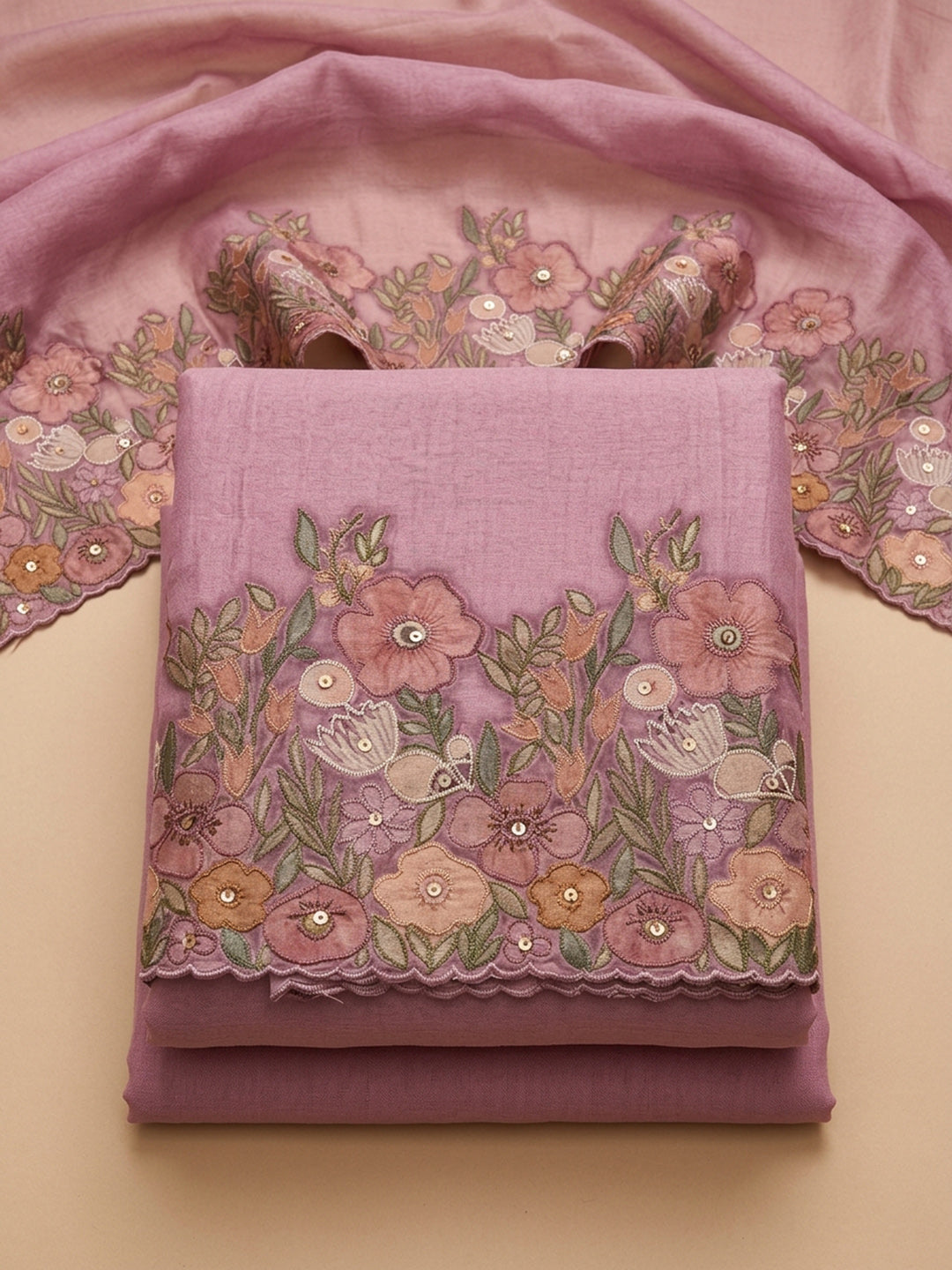 Onion Pink  Chanderi Unstitched Dress Material