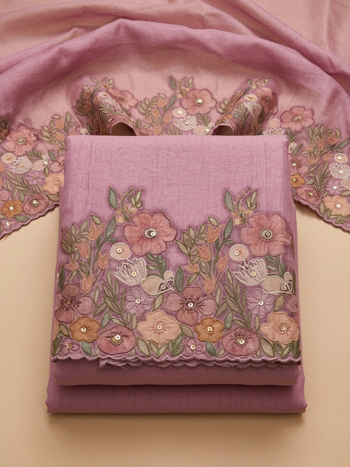 Onion Pink  Chanderi Unstitched Dress Material