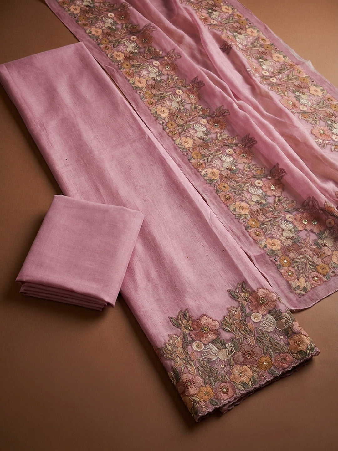 Onion Pink  Chanderi Unstitched Dress Material