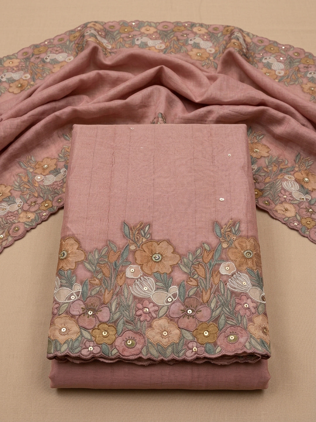 Peach  Chanderi Unstitched Dress Material