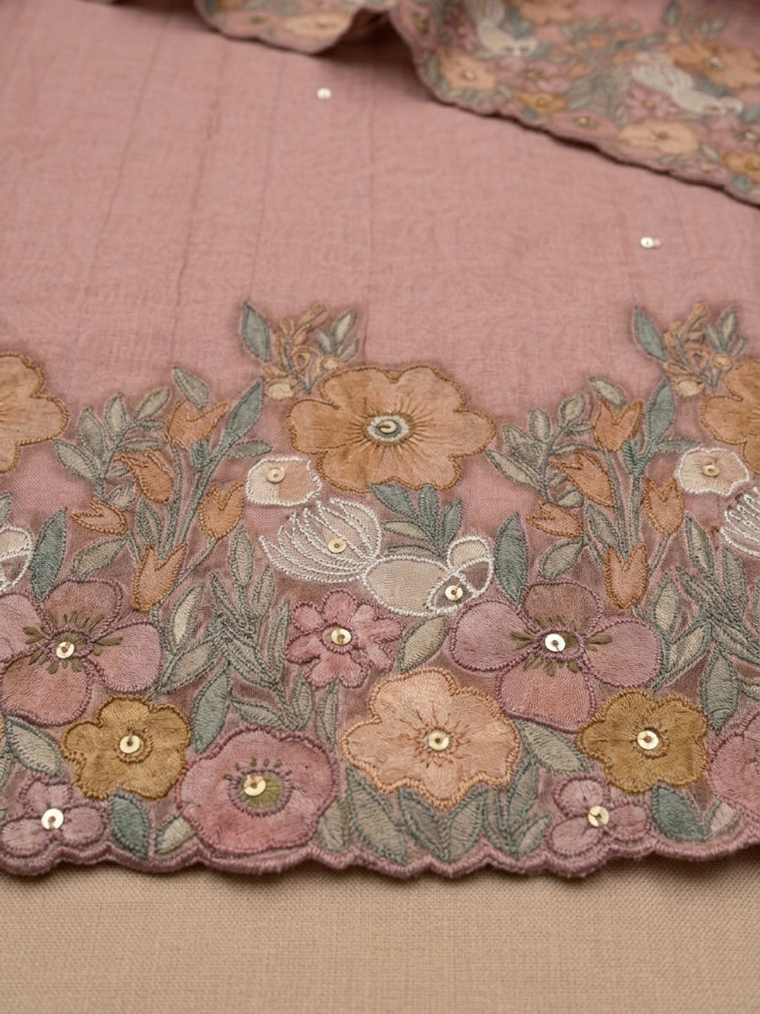 Peach  Chanderi Unstitched Dress Material