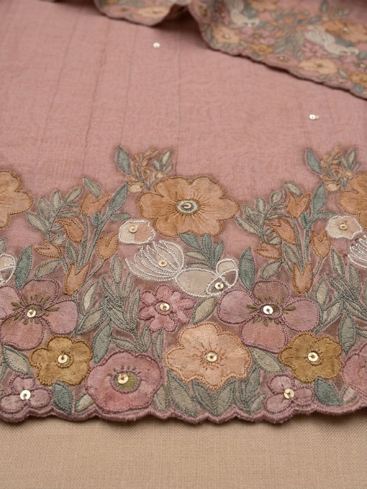 Peach  Chanderi Unstitched Dress Material