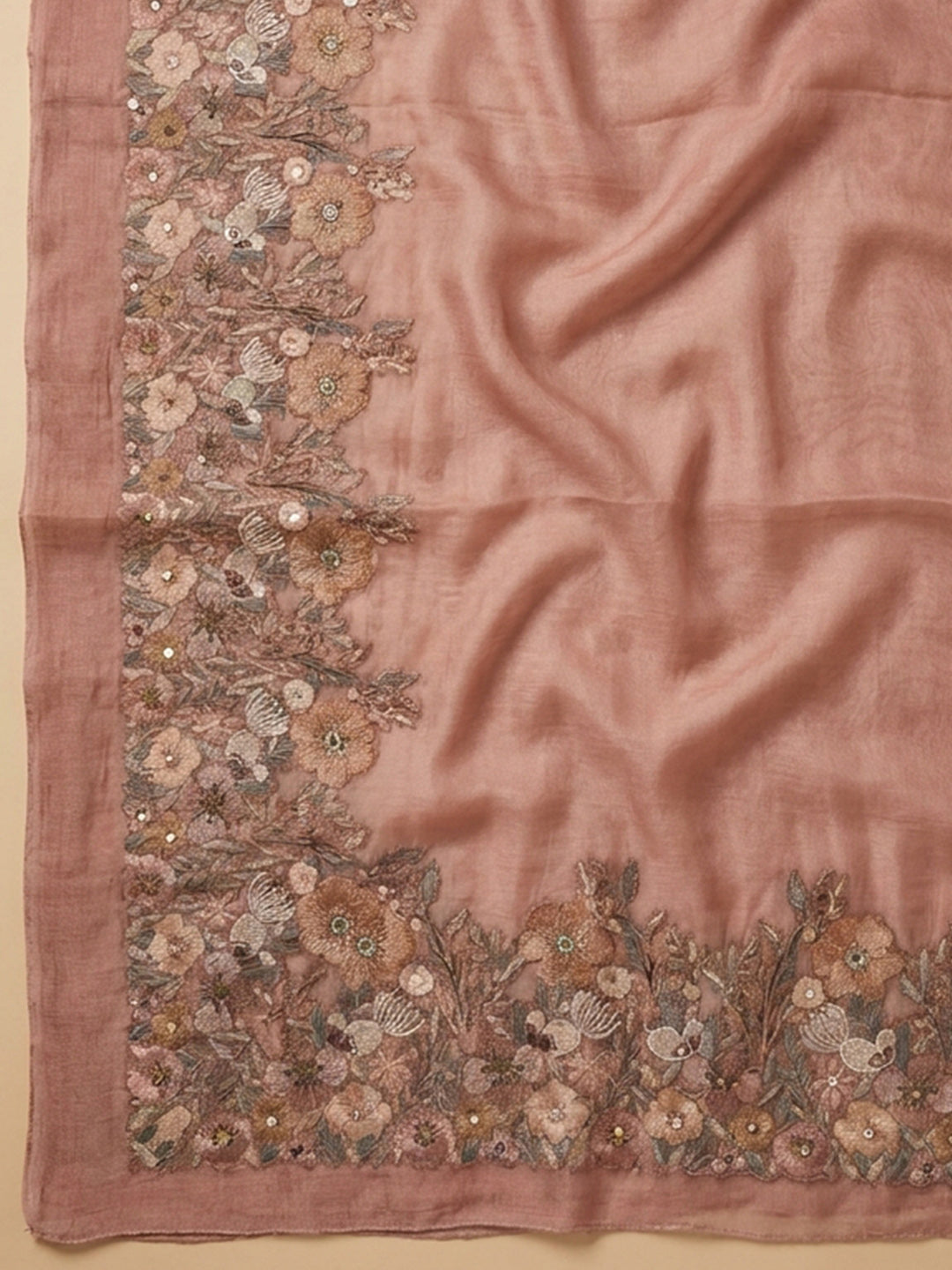 Peach  Chanderi Unstitched Dress Material