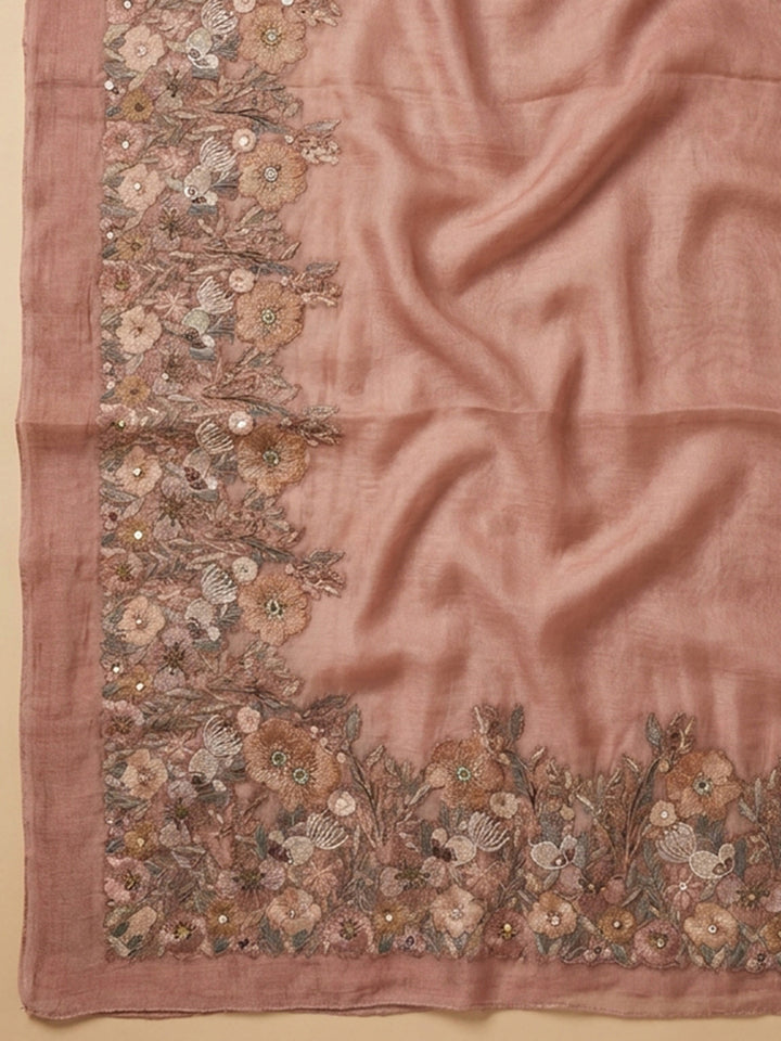 Peach  Chanderi Unstitched Dress Material
