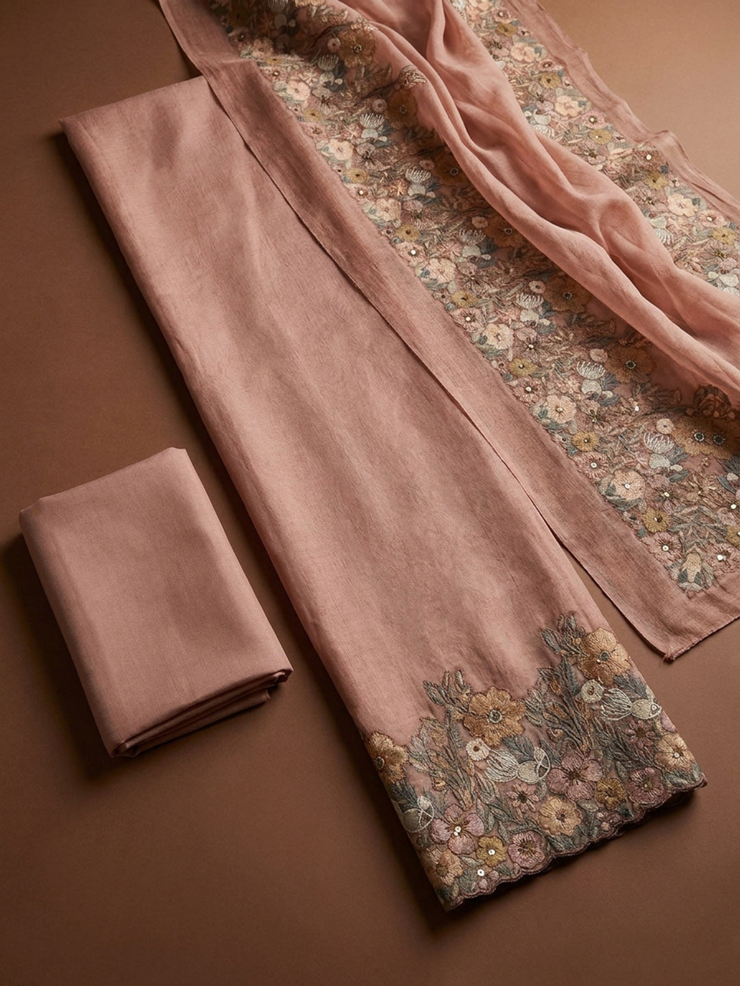 Peach  Chanderi Unstitched Dress Material