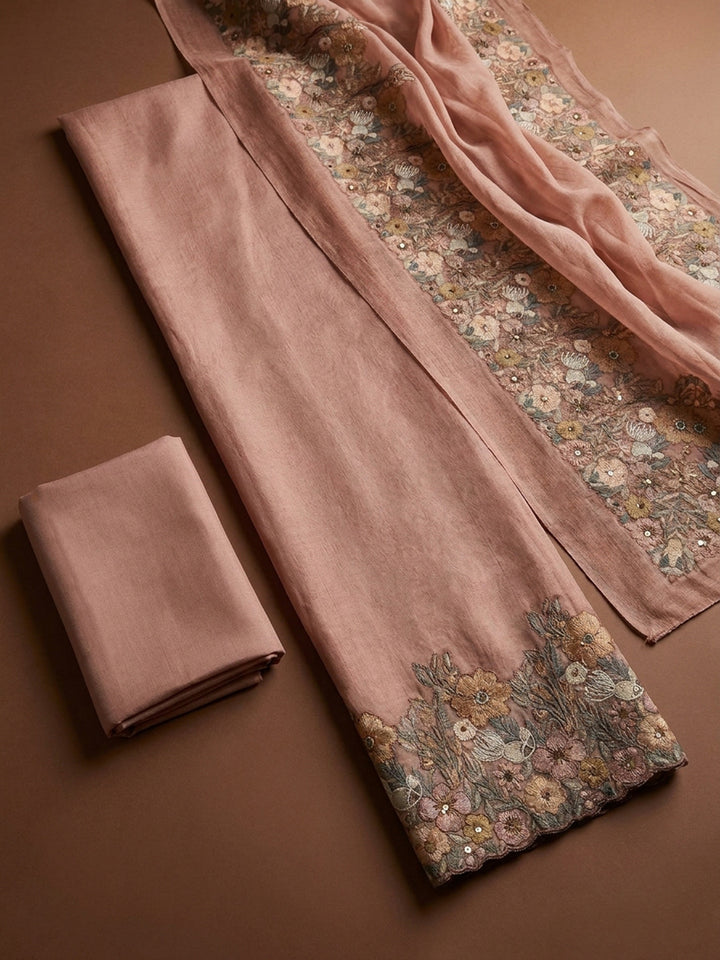 Peach  Chanderi Unstitched Dress Material