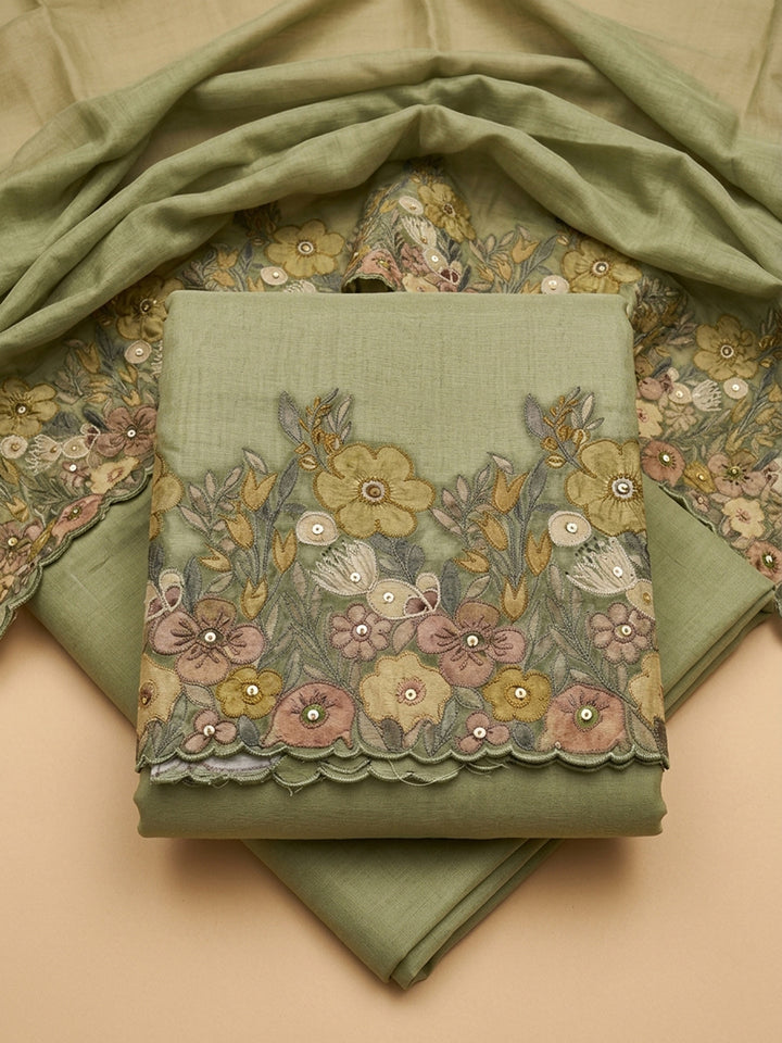Pista Green  Chanderi Unstitched Dress Material