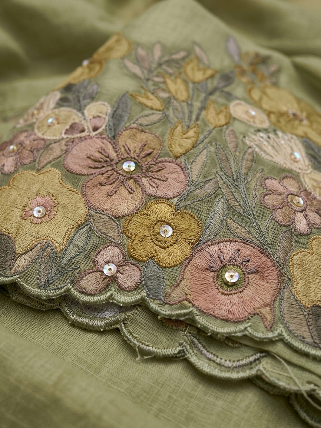 Pista Green  Chanderi Unstitched Dress Material