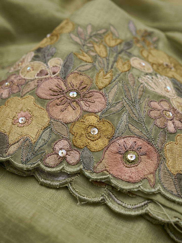 Pista Green  Chanderi Unstitched Dress Material