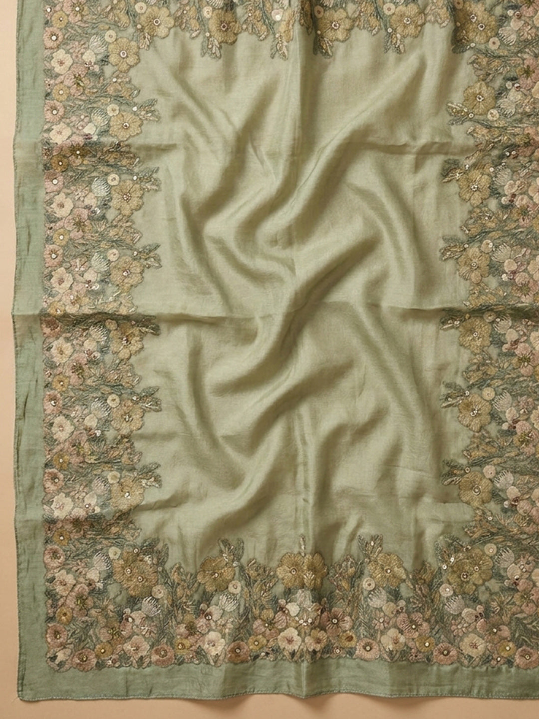 Pista Green  Chanderi Unstitched Dress Material