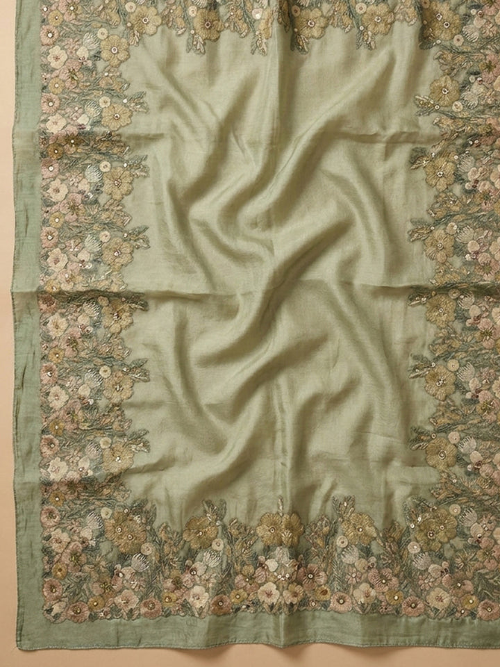 Pista Green  Chanderi Unstitched Dress Material
