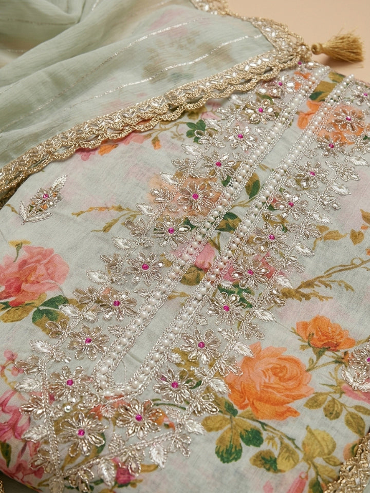 Cream  Chanderi Unstitched Dress Material
