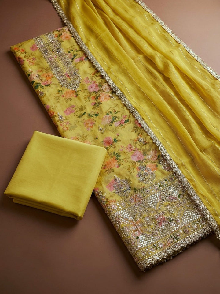 Yellow  Chanderi Unstitched Dress Material