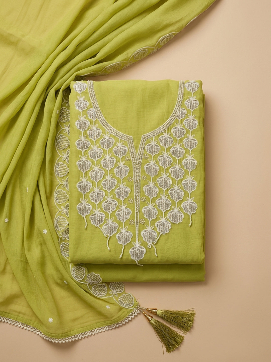 Lemon  Chanderi Unstitched Dress Material