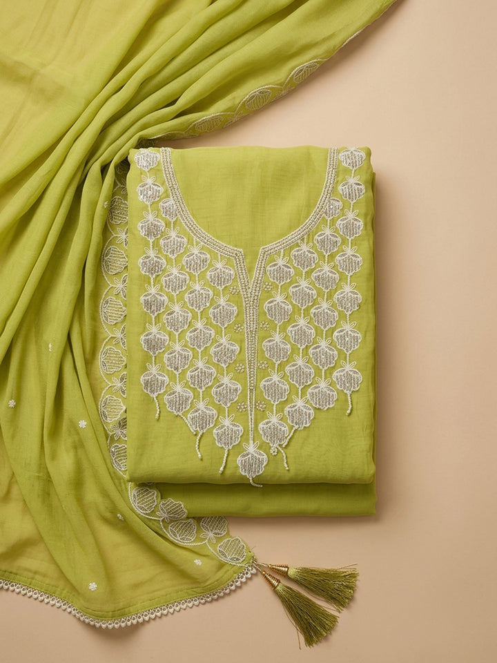 Lemon  Chanderi Unstitched Dress Material