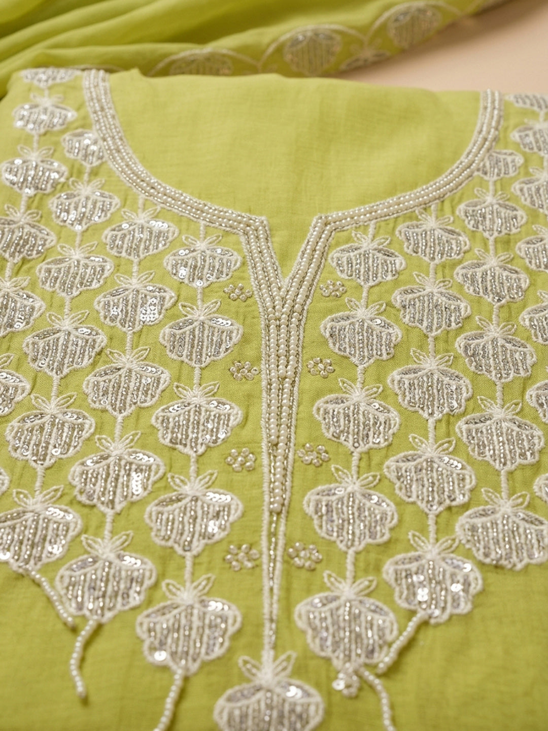 Lemon  Chanderi Unstitched Dress Material
