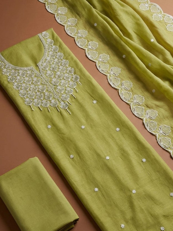Lemon  Chanderi Unstitched Dress Material