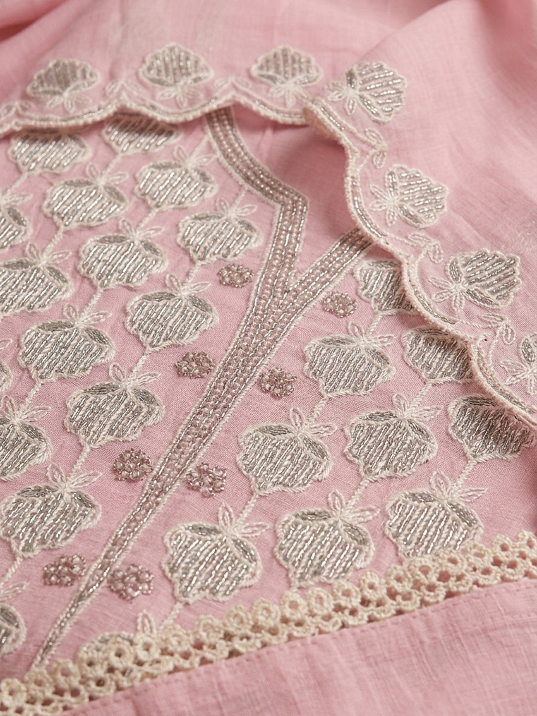 Peach  Chanderi Unstitched Dress Material