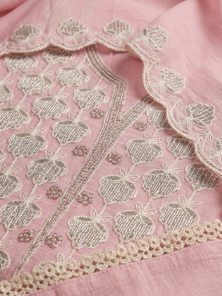 Peach  Chanderi Unstitched Dress Material