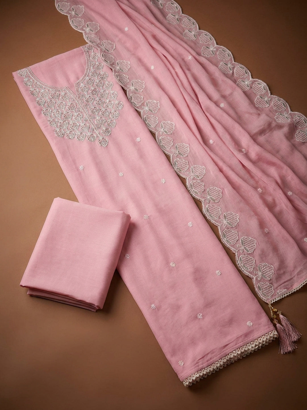Peach  Chanderi Unstitched Dress Material