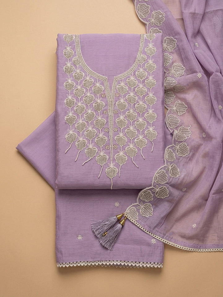 Purple  Chanderi Unstitched Dress Material