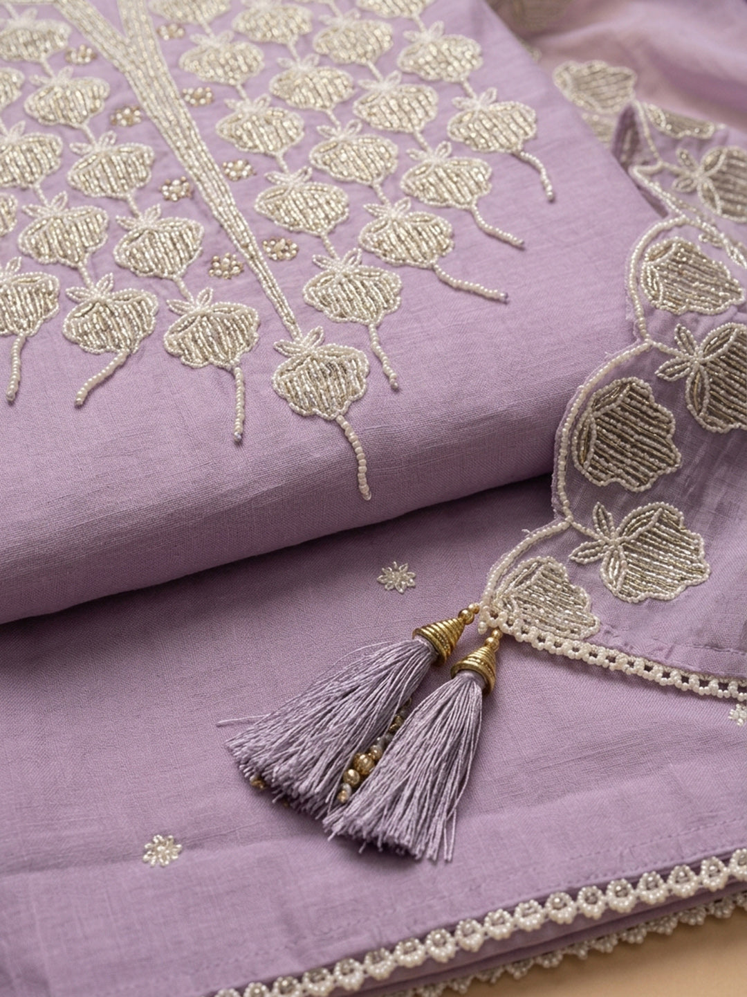 Purple  Chanderi Unstitched Dress Material