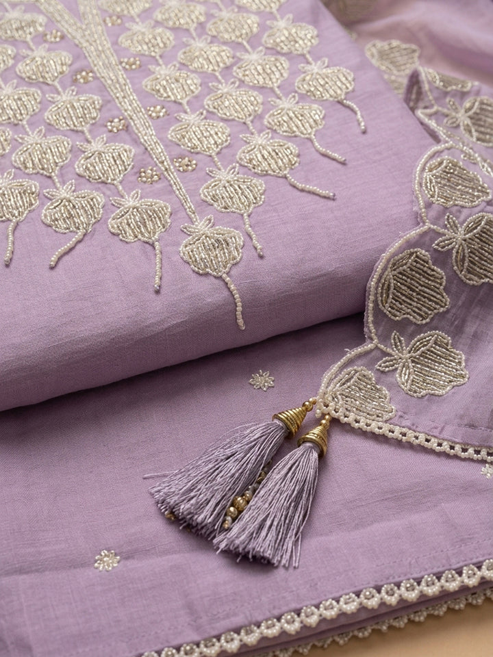 Purple  Chanderi Unstitched Dress Material