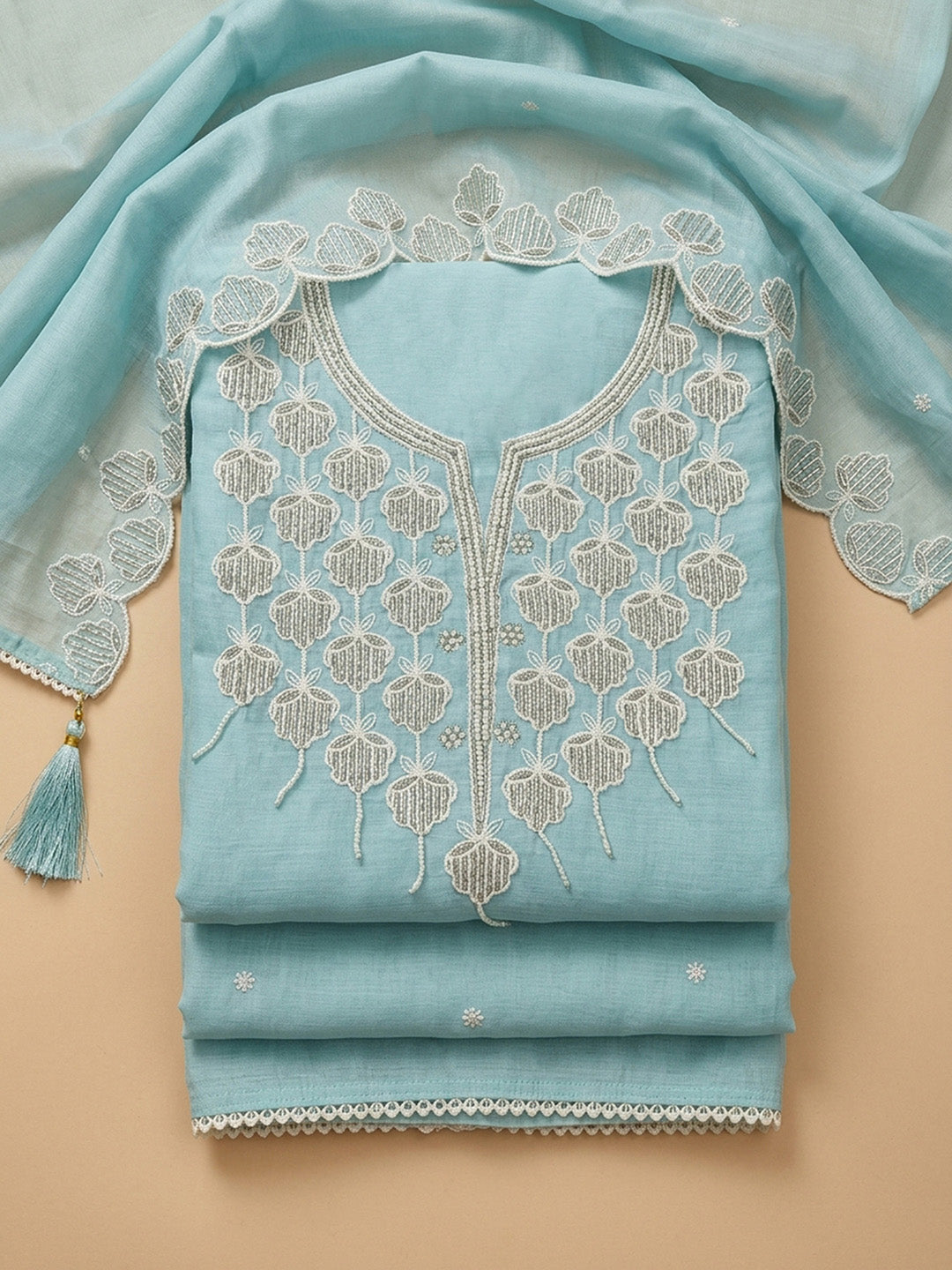 Sky Blue  Chanderi Unstitched Dress Material
