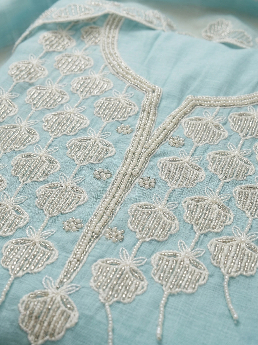 Sky Blue  Chanderi Unstitched Dress Material