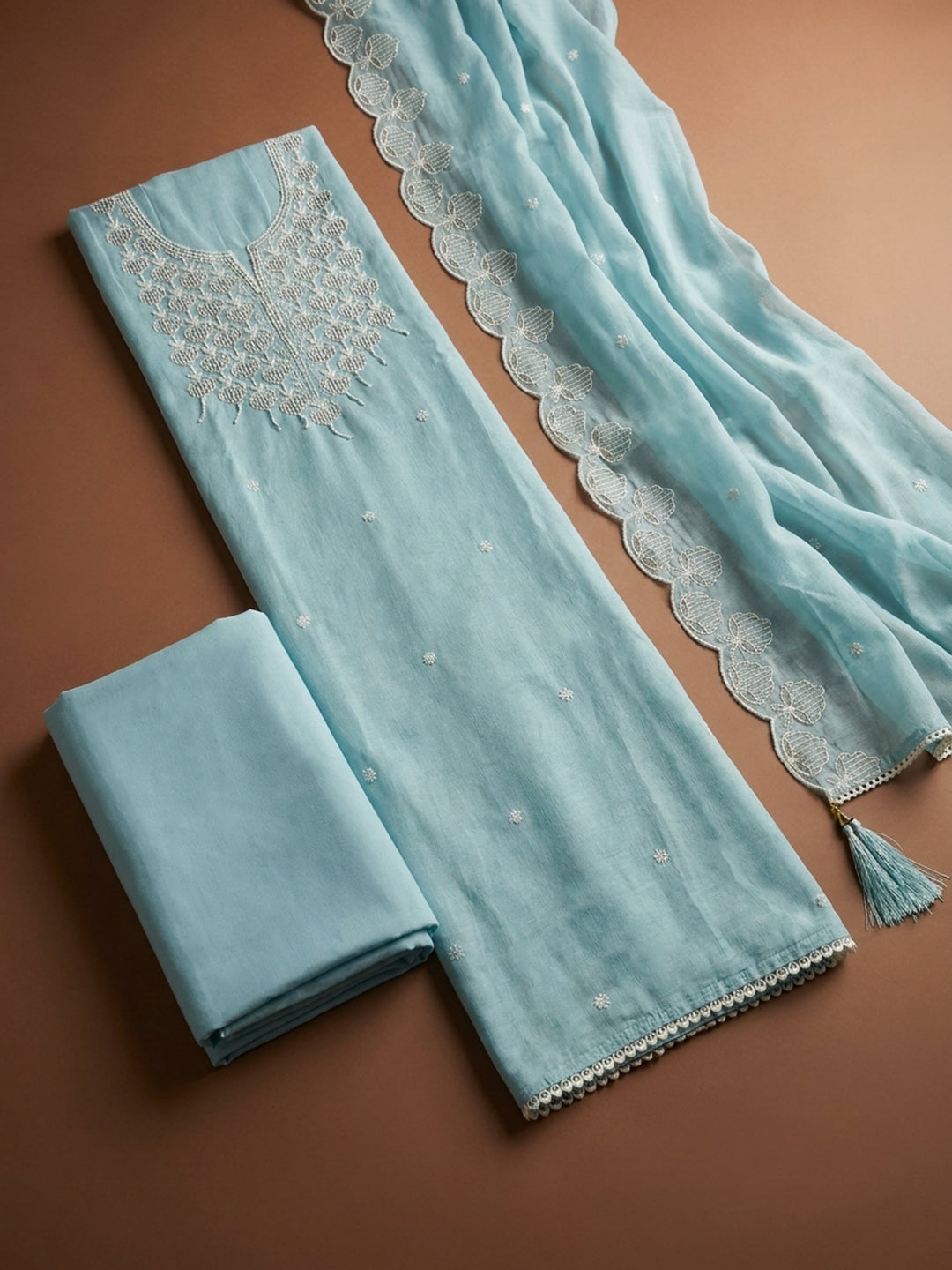 Sky Blue  Chanderi Unstitched Dress Material