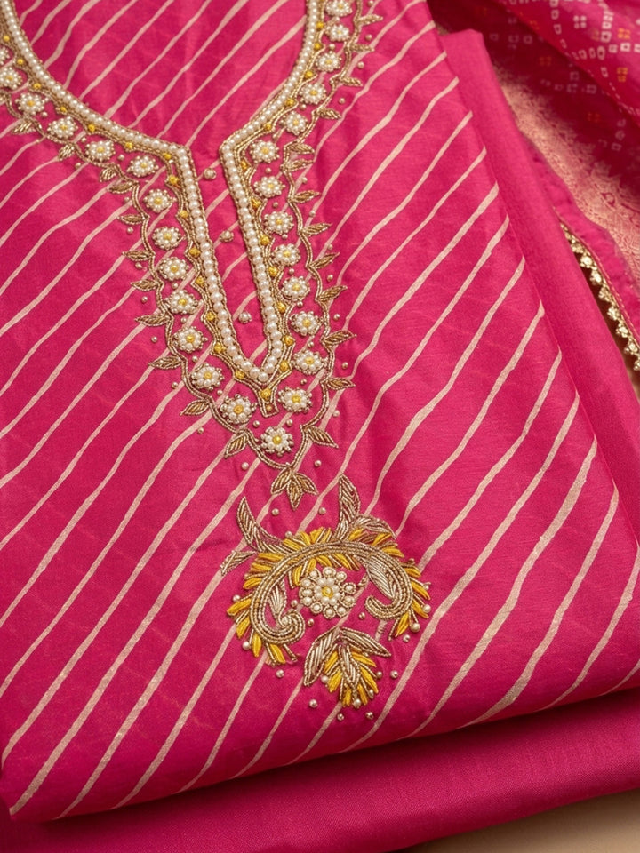 Hot Pink  Chanderi Unstitched Dress Material