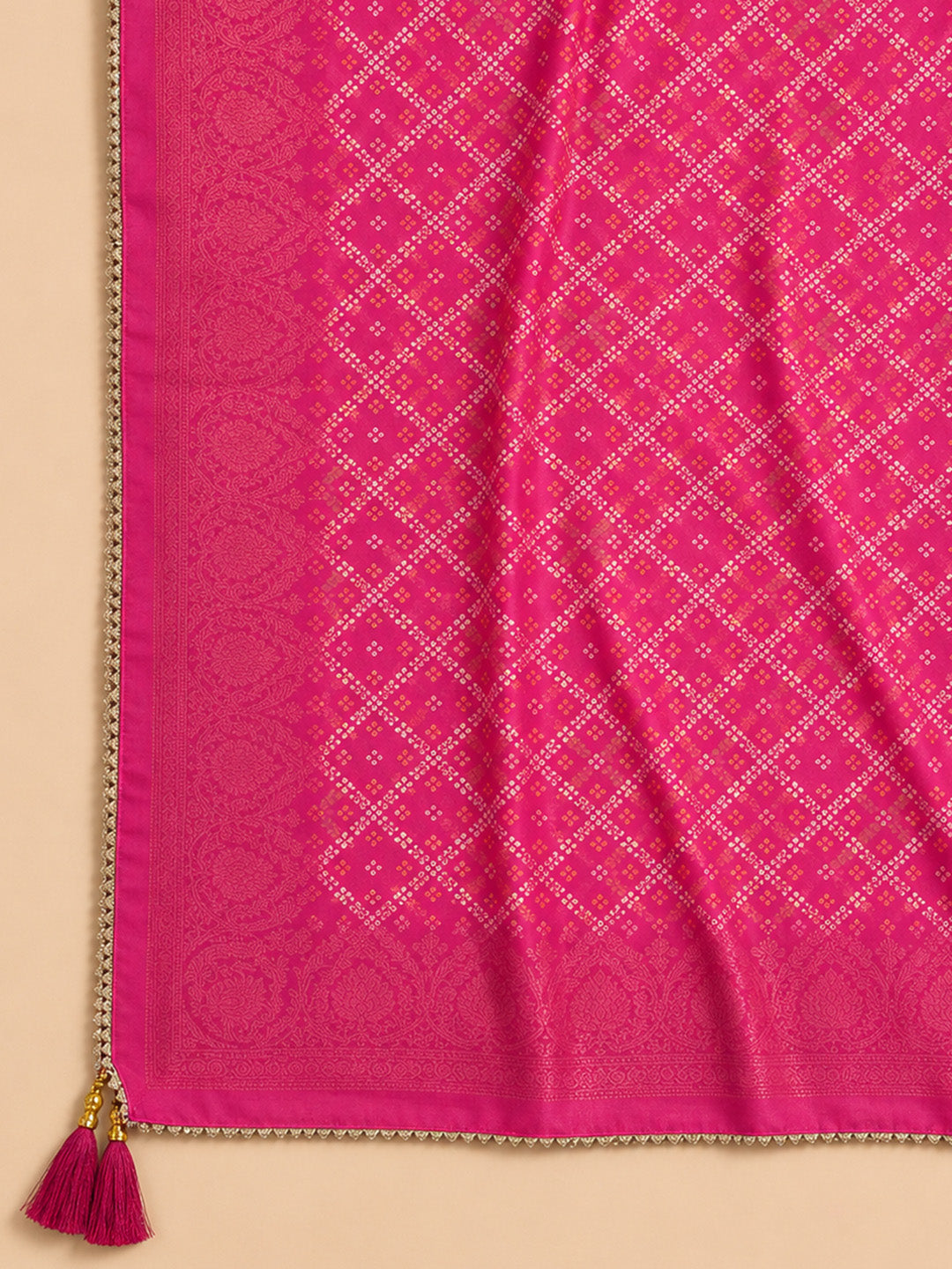 Hot Pink  Chanderi Unstitched Dress Material