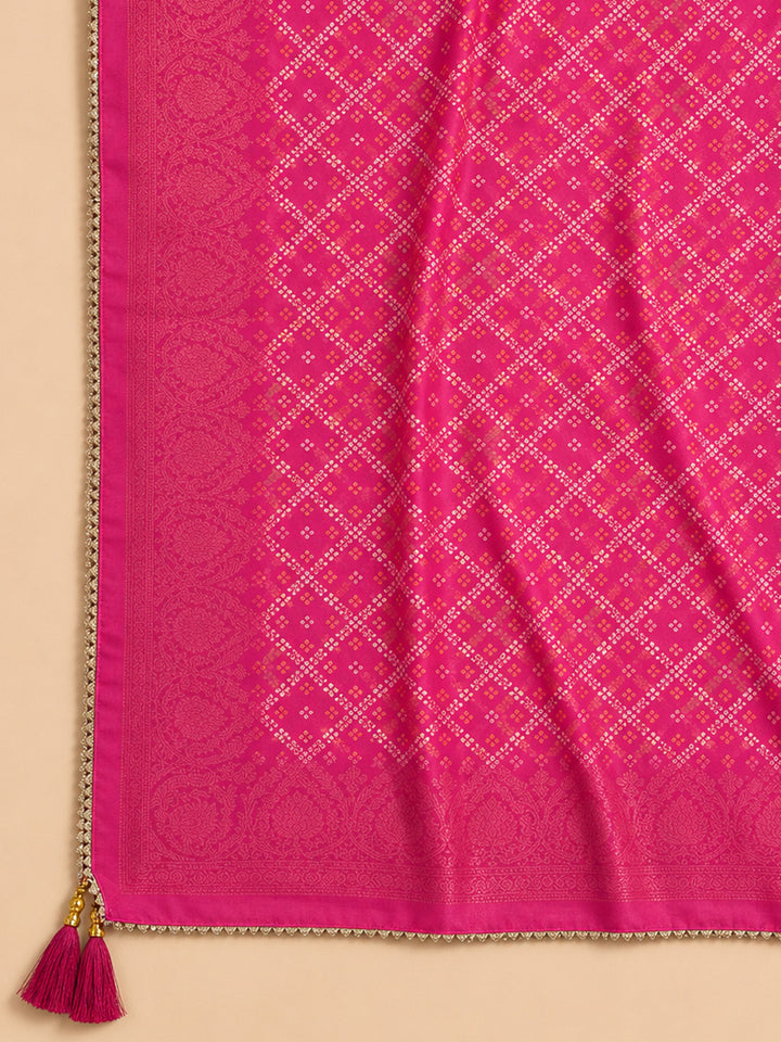 Hot Pink  Chanderi Unstitched Dress Material