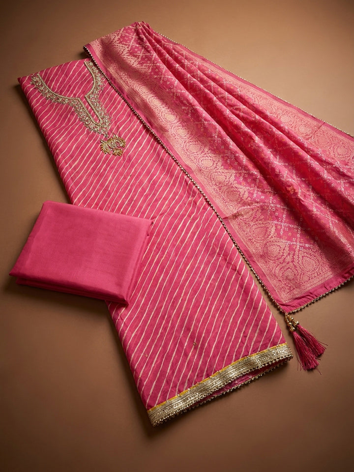 Hot Pink  Chanderi Unstitched Dress Material