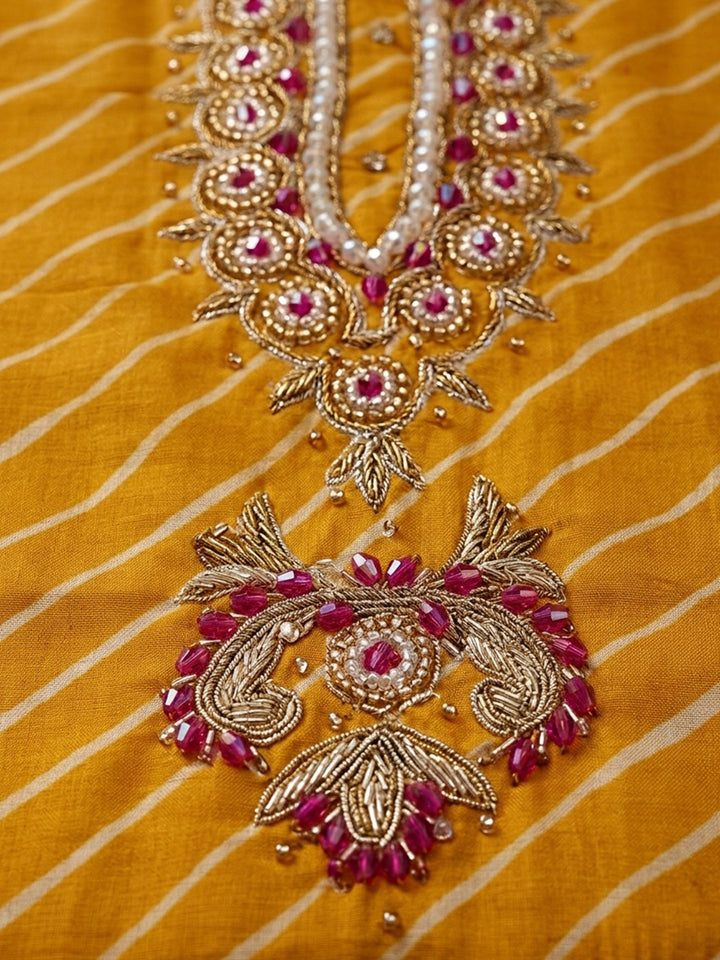 Mustard  Chanderi Unstitched Dress Material