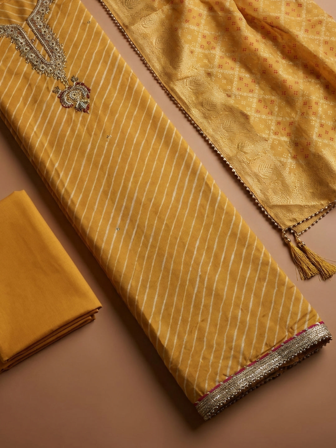 Mustard  Chanderi Unstitched Dress Material