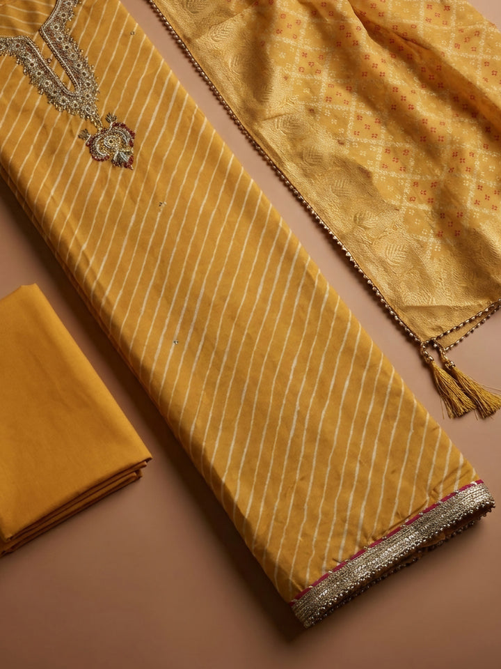 Mustard  Chanderi Unstitched Dress Material