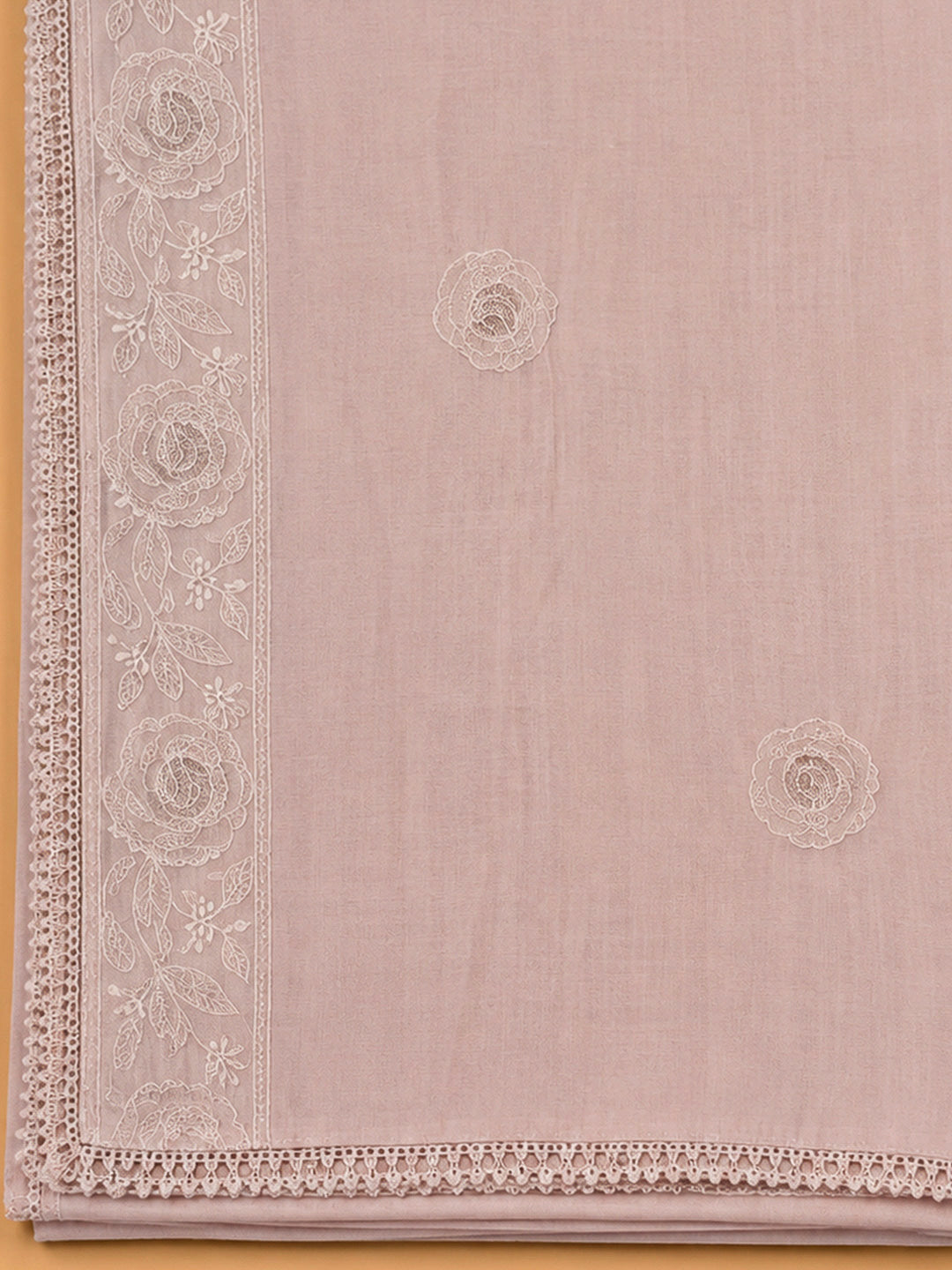Peach Chanderi Embroidered Unstitched Dress Material