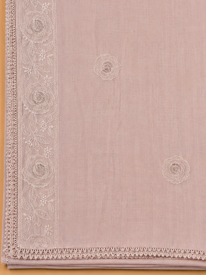 Peach Chanderi Embroidered Unstitched Dress Material