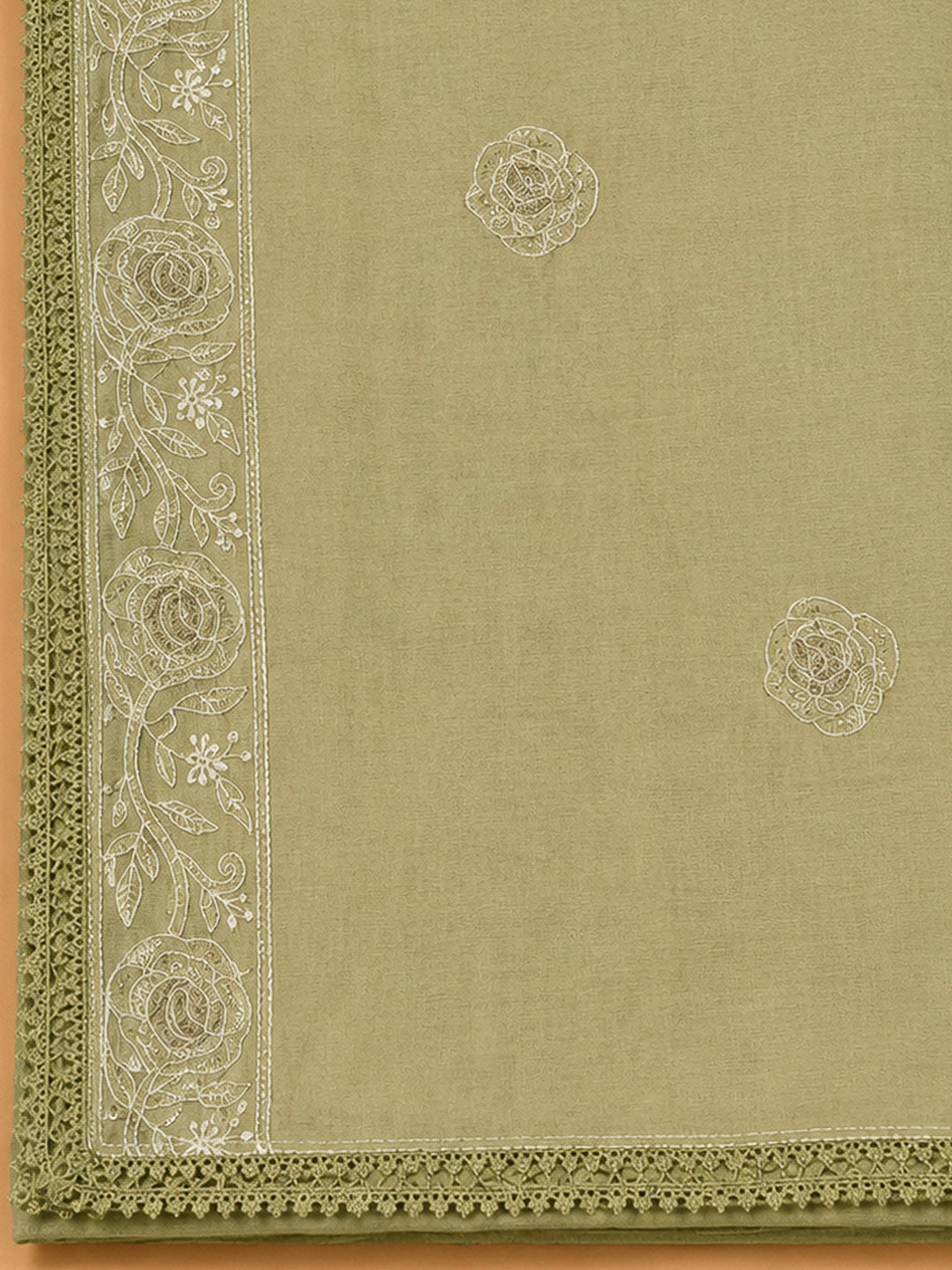 Pista Green Chanderi Embroidered Unstitched Dress Material