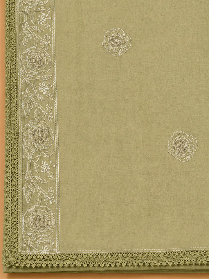 Pista Green Chanderi Embroidered Unstitched Dress Material