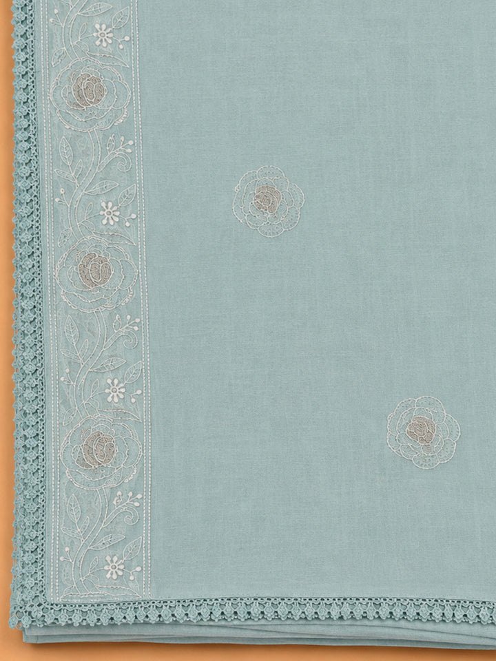 Sky Blue Chanderi Embroidered Unstitched Dress Material