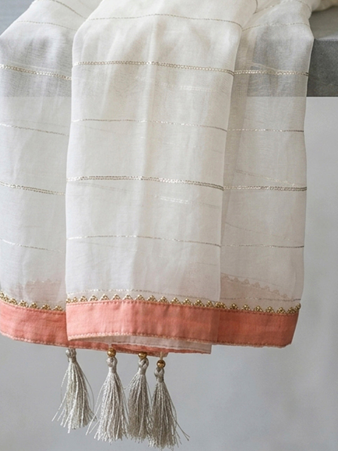 Peach Printed Chanderi Unstitched Dress Material