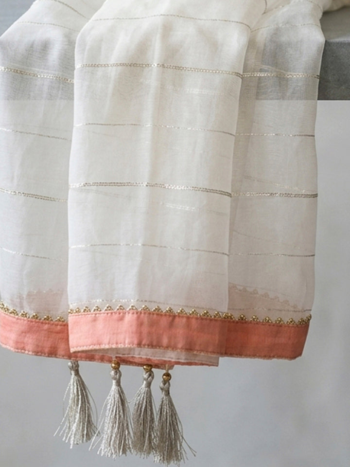 Peach Printed Chanderi Unstitched Dress Material