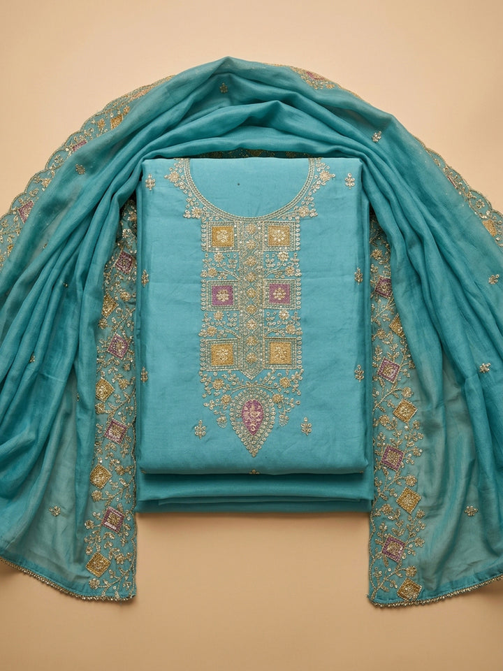Firozee Embroidery Chanderi Unstitched Dress Material