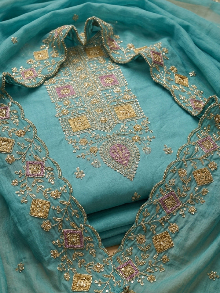 Firozee Embroidery Chanderi Unstitched Dress Material