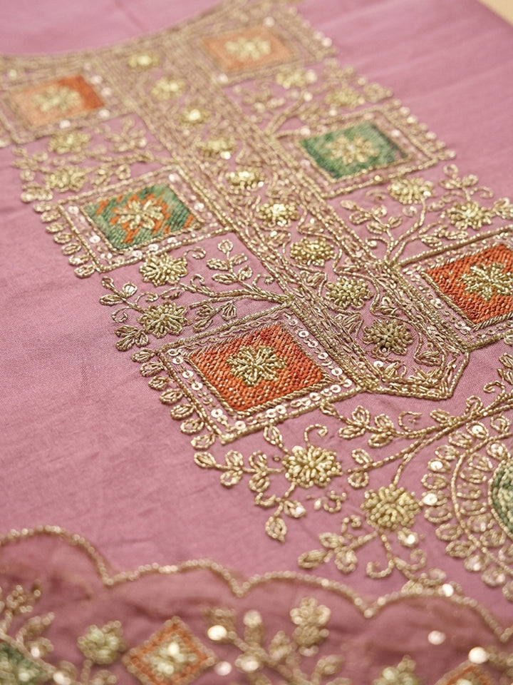 Pink Embroidery Chanderi Unstitched Dress Material
